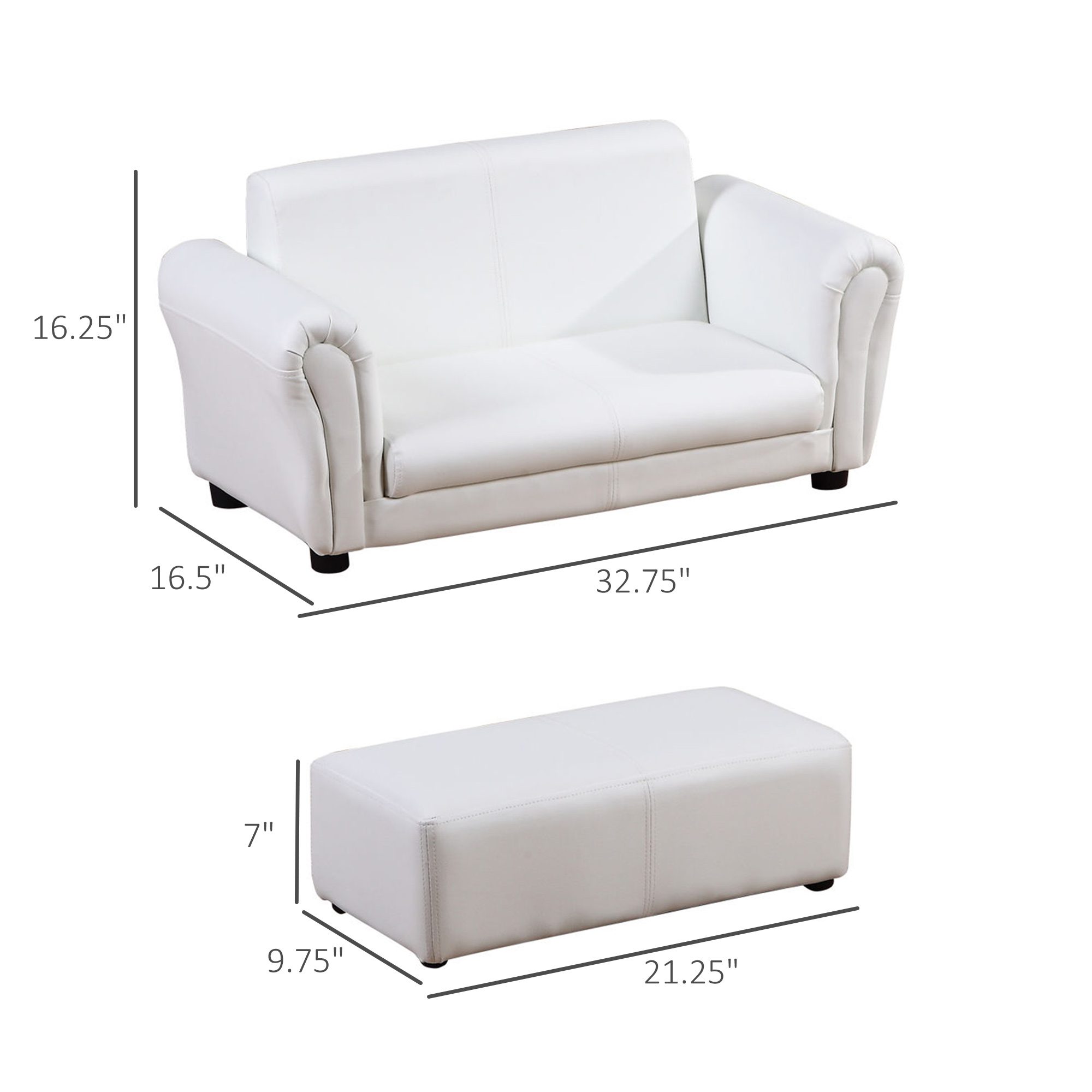 Kids Sofa Set with Footstool for Toddlers and Babies, White - Image 1