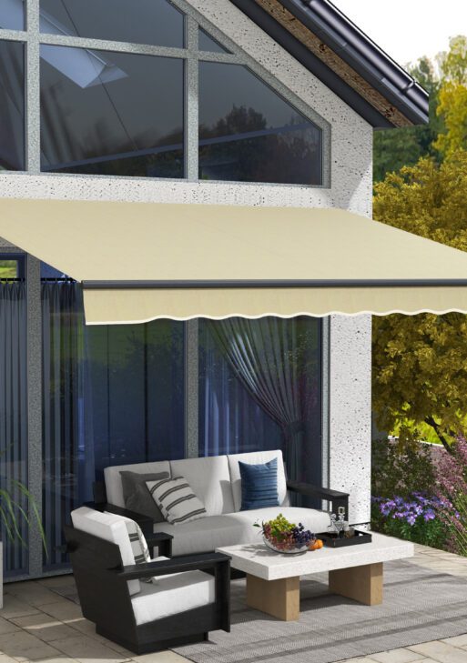 12' x 10' Retractable Awning, 280gsm UV Resistant Sunshade Shelter for Deck, Balcony, Yard, Beige