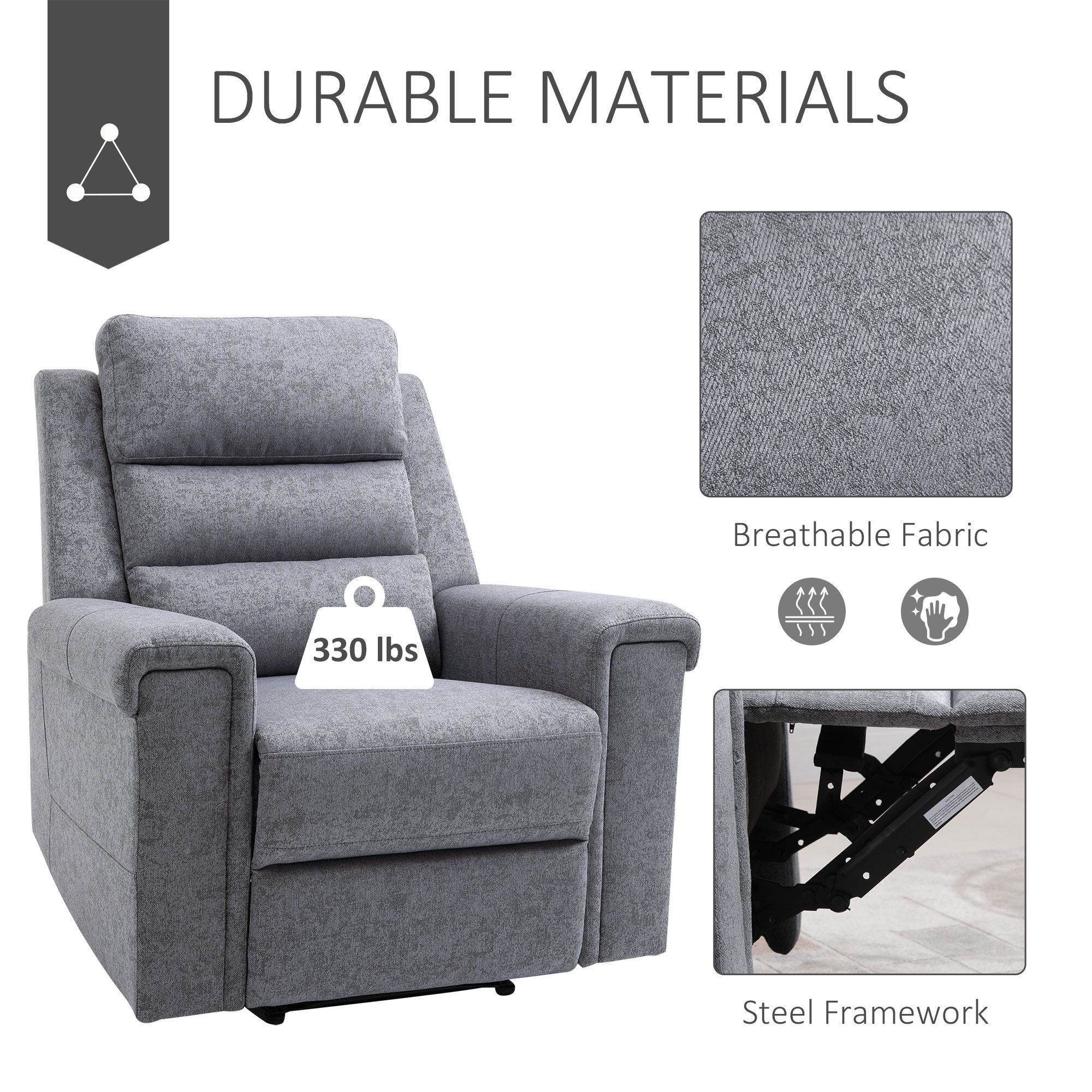 Modern Recliner Chair Linen Fabric Single Sofa Home Theater Seating with Overstuffed Armrest and Back, Grey - Image 3