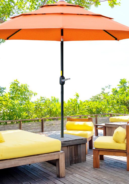 9FT 3 Tiers Patio Umbrella Outdoor Market Umbrella with Crank, Push Button Tilt for Deck, Backyard and Lawn, Orange