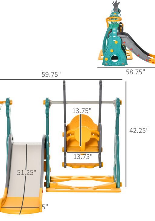 4 in 1 Toddler Swing and Slide Set, Kids Slide for Aged 1.5-3 with Climber, Ultra-Safety, Basketball Hoop, Baby Playground Set, Fun Indoor/Outdoor Playset Exercise Toy