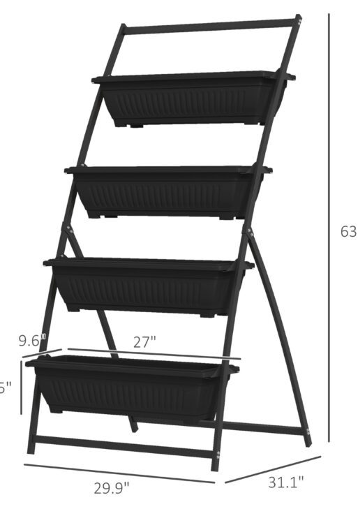 4-Tier Vertical Raised Garden Planter with 4 Boxes, Outdoor Plant Stand Grow Container for Vegetable & Flowers, Black