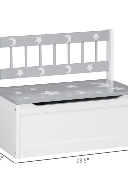 Toddler Toy Box Storage Bench with Large 27 L Interior, Kids Storage Bench Seat with Storage for Toddler Playroom Furniture, Kids Bedroom Furniture, Toy Organizer and Storage Bin, Gray