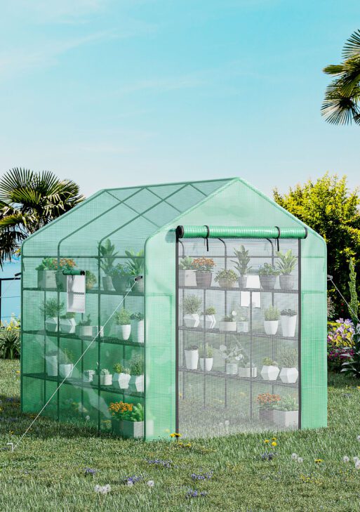 8' x 6' x 7' Temporary Greenhouse for Growing Flowers with Mesh Door & Windows Green