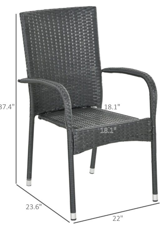Stackable 4 PE Rattan Outdoor Dining Chairs with Cushions, Patio Wicker Dining Chairs with Armrests & Backrest, Cream White