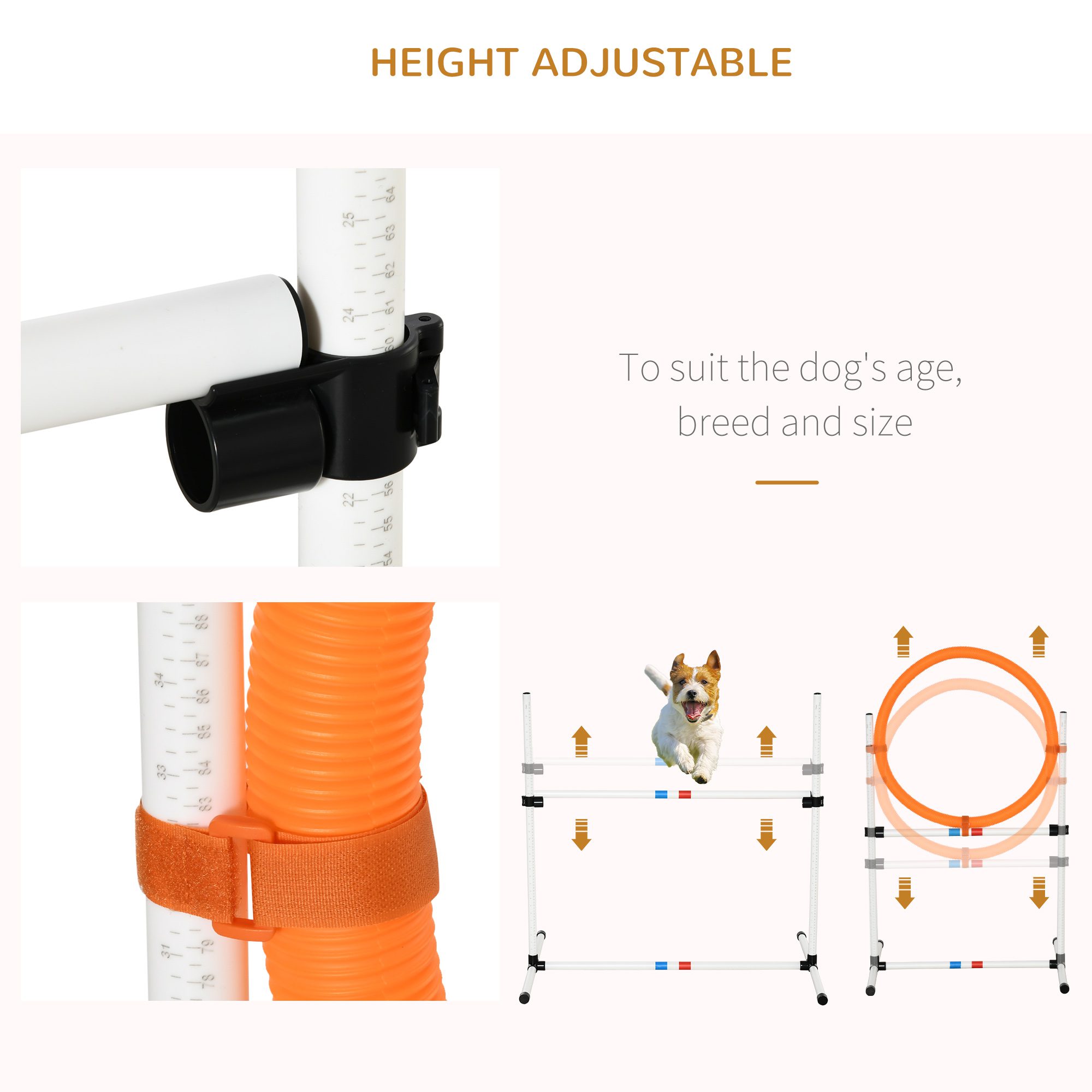 3PC Dog Agility Equipment Set, Obstacle Course Exercise for Dog Include Adjustable Hurdle, Hoop, Weave Poles and Carry Bag - Image 4