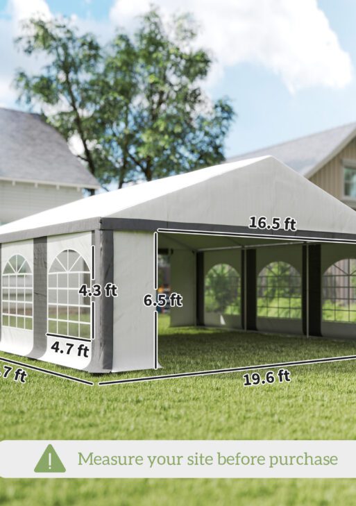 20' x 20' Heavy-duty Large Wedding Tent, Outdoor Carport Garage Party Tent, Patio Gazebo Canopy with Sidewall, Gray