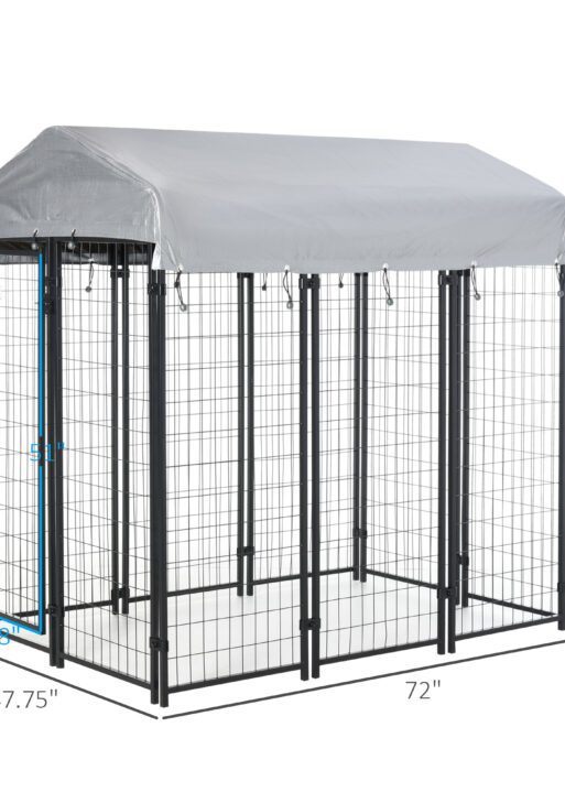 6' x 4' x 6' Large Outdoor Dog Kennel Galvanized Steel Fence with UV-Resistant Oxford Cloth Roof & Secure Lock