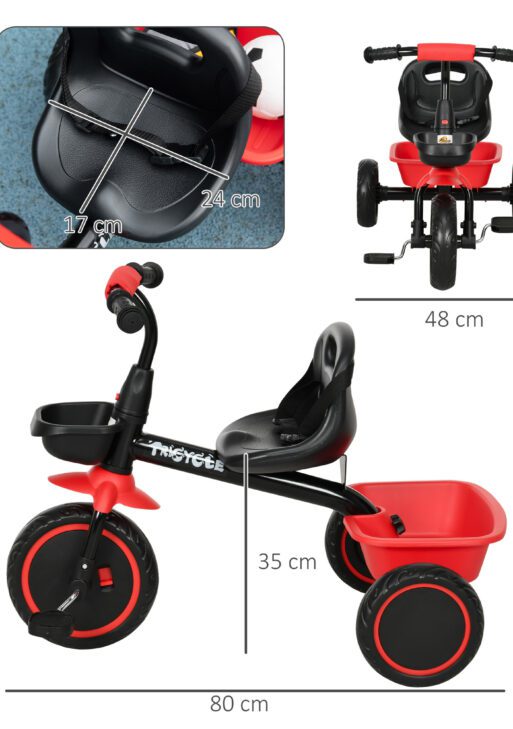 Tricycle for Toddlers Age 2-5 with Adjustable Seat, Toddler Bike with Storage Baskets for Girls and Boys, Red