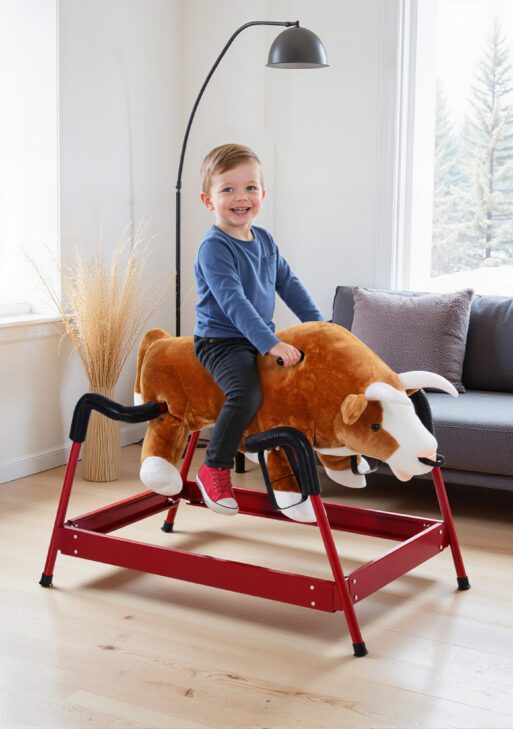 Kids Spring Rocking Horse Rodeo Bull Style with Realistic Sounds for Children over 3 Years Old
