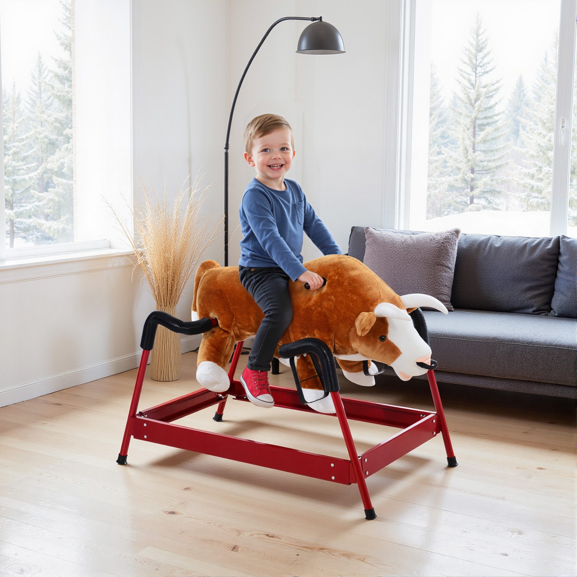 Kids Spring Rocking Horse Rodeo Bull Style with Realistic Sounds for Children over 3 Years Old