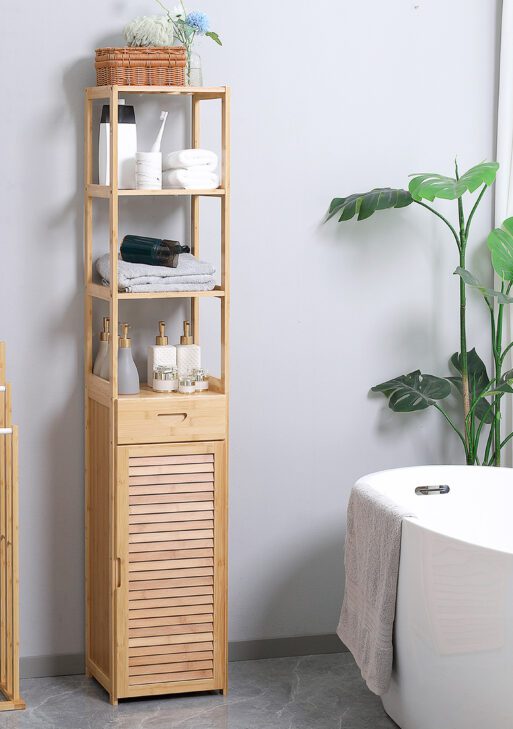 Bathroom Storage Cabinet with Drawer and Slatted Shelves