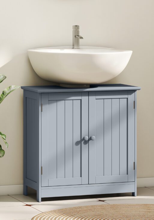 Under Sink Bathroom Cabinet, Pedestal Sink Storage Cabinet with 2 Doors, Shelf and U-Shape, Gray