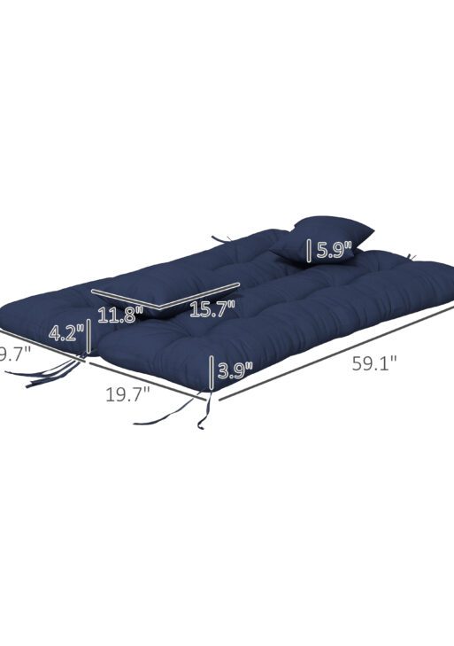 59" Tufted Bench Cushions & Throw Pillows, Replacement Bench Seat Pad, Back & 2 Pillows for Outdoor Furniture, Navy Blue