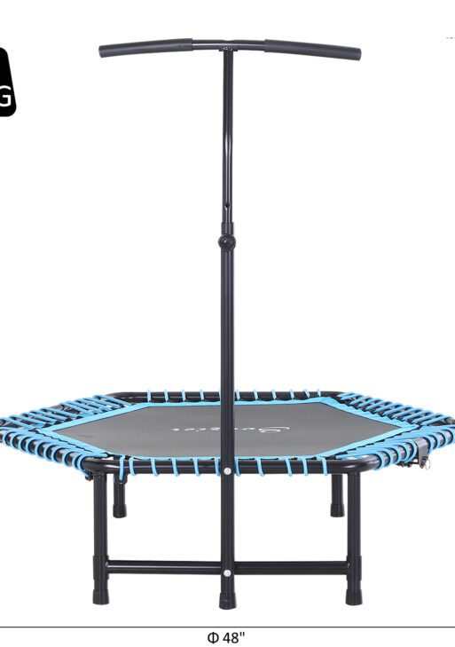 4.5ft Exercise Trampoline, Portable & Foldable Fitness Trampoline Rebounder with 3-Level Adjustable T-Bar, Great for Adults Kids Working Out, Blue