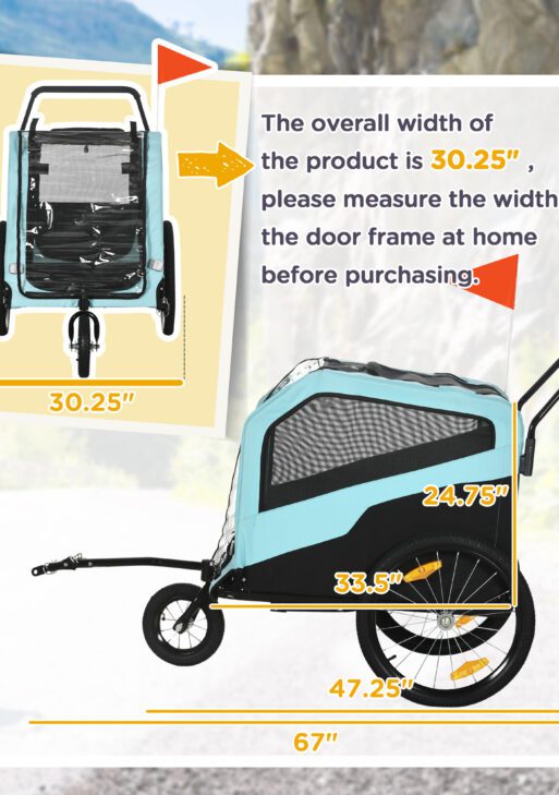 2-in-1 Dog Bike Trailer Pet Stroller Carrier for Large Dogs with Hitch, Quick-release Wheels, Foot Support, Pet Bicycle Cart Wagon Cargo for Travel, Blue