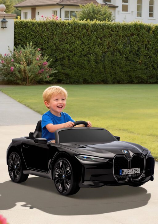 12V Electric Car for Kids with 2.4G Remote Control, Suspension, Black
