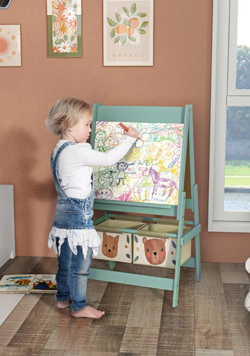 Art Easel for Kids with Paper Roll, Blackboard, Whiteboard, Storage