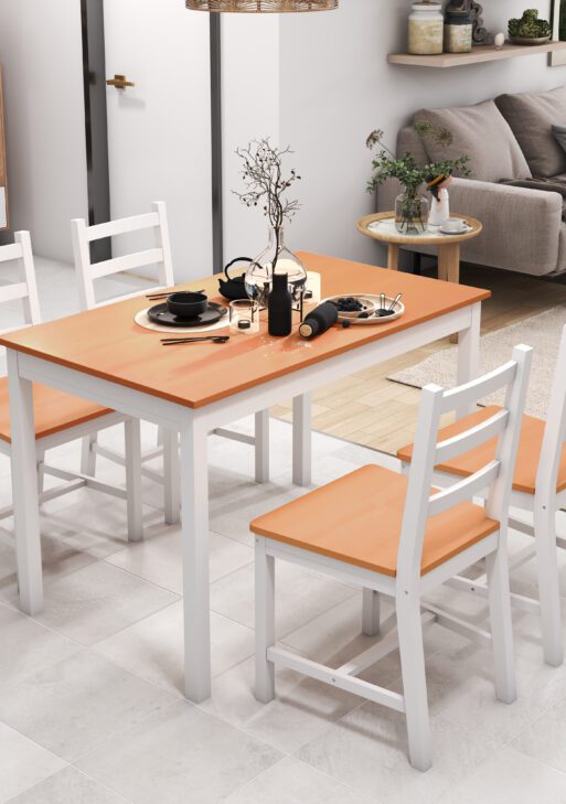 Dining Table Set for 4, 5 Piece Modern Kitchen Table and Chairs, Solid Wood Dining Room Set for Small Spaces, Breakfast Nook, White