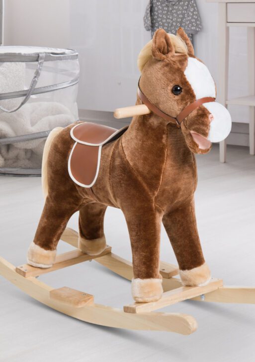 Kids Ride on Rocking Horse Toddler Plush Toy with Realistic Sounds for 3 Years Old Children - Brown