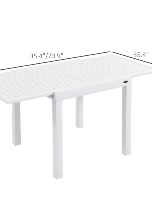 Expandable Patio Table, Outdoor Dining Table for 4-6 with Aluminum Frame for Garden, Lawn, Balcony Terrace, White
