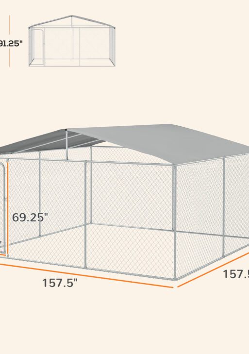 Dog Kennel Outdoor Dog Run w/ Canopy, 13' x 13' x 7.5'
