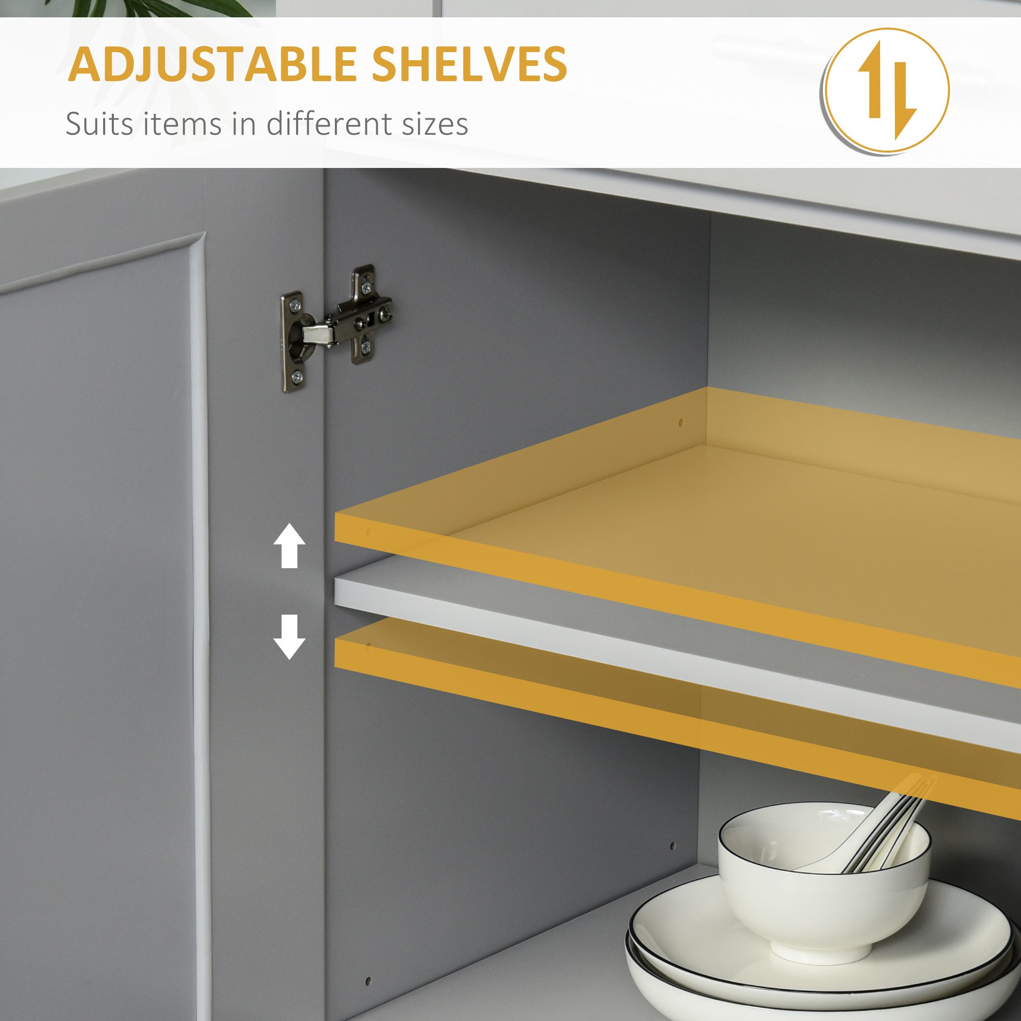 Modern Kitchen Pantry Freestanding Cabinet Cupboard with Doors and Drawer, Adjustable Shelving, Gray - Image 4