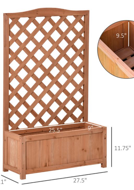 28" x 11" x 46" Raised Garden Bed, Wooden Planter Box w/ Trellis, Brown