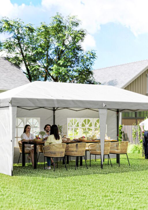 10' x 20' Pop Up Canopy Tent with 4 Sidewalls, Instant Gazebo with Carry Bag for Garden, Patio, White