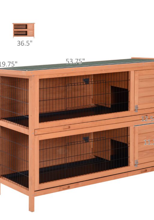 54" 2-Story Large Rabbit Hutch Bunny Cage Wooden Pet House Small Animal Habitat with Lockable Doors, No Leak Tray and waterproof Roof for Rabbits, Chickens, Ducks, Outdoor/Indoor Natural