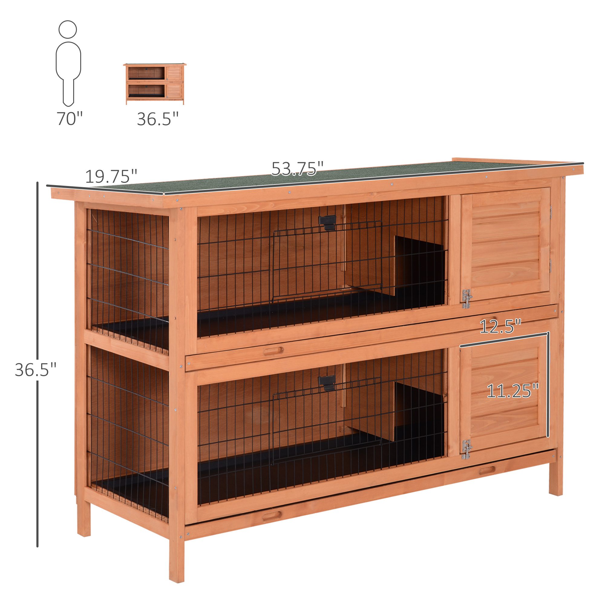 54" 2-Story Large Rabbit Hutch Bunny Cage Wooden Pet House Small Animal Habitat with Lockable Doors, No Leak Tray and waterproof Roof for Rabbits, Chickens, Ducks, Outdoor/Indoor Natural - Image 1