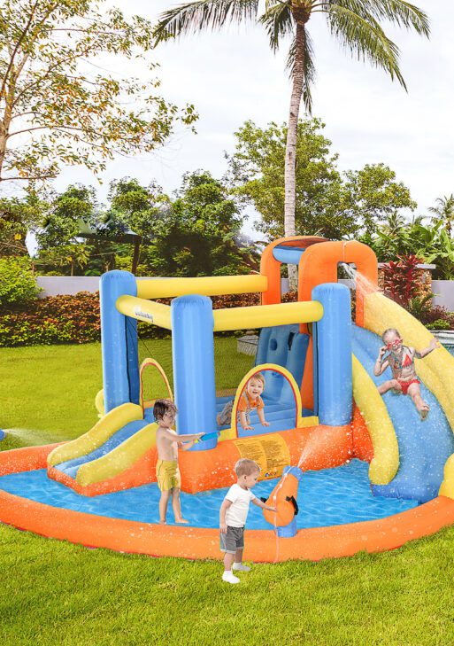 5-in-1 Kids Inflatable Bounce House Jumping Castle with Water Pool, Slide, Climbing Walls & 2 Water Guns