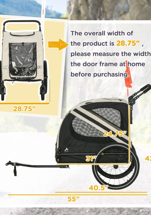 2-in-1 Pet Bike Trailer for Small Dogs, Road-Visibility Dog Stroller Bicycle Carrier, Weather-Strong Bike Wagon Trailer Sidecar Attachment, White