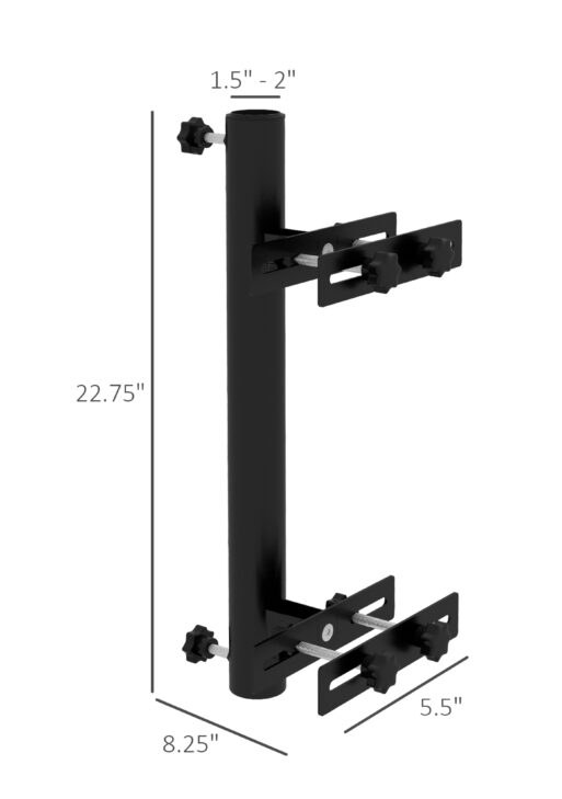 Patio Umbrella Holder Stand for Deck Railing, Umbrella Deck Mount Bracket with Adjustable Clamps, Black