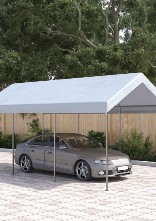 10' x 20' Party Tent and Carport, Height Adjustable Portable Garage, Outdoor Canopy Tent 8 Legs without Sidewalls for Car, Truck, Boat, Motorcycle, Bike, Garden Tools, White