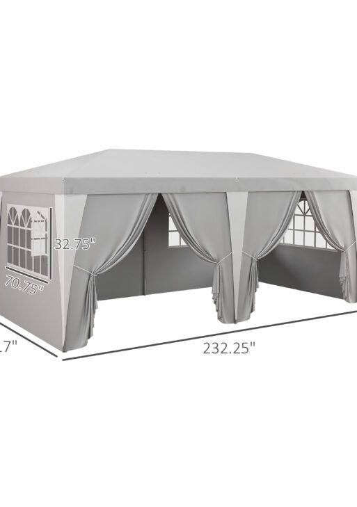 19 x 10' Pop Up Canopy with Removable Sidewalls, Windows, Height Adjustable Ez Up Canopy for Outdoor Events, Party, Gray