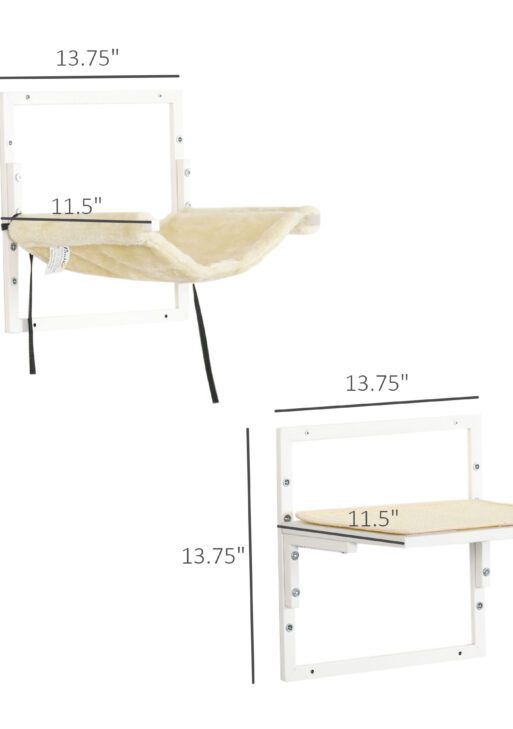 Cat Shelves for Indoor Cats, 6Pc Modern Cat Wall Furniture with Adjustable Height Jumping Platforms & Hammock, Cream White