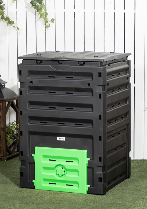 Garden Compost Bin, 120 Gallon (450L) Garden Composter, BPA Free, with 80 Vents and 2 Sliding Doors, Lightweight & Sturdy, Fast Creation of Fertile Soil, Black