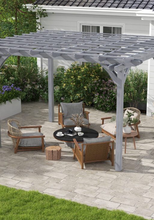 12' x 10' Wooden Pergola, Outdoor Grape Gazebo for Garden, Patio, Backyard, Deck, Gray