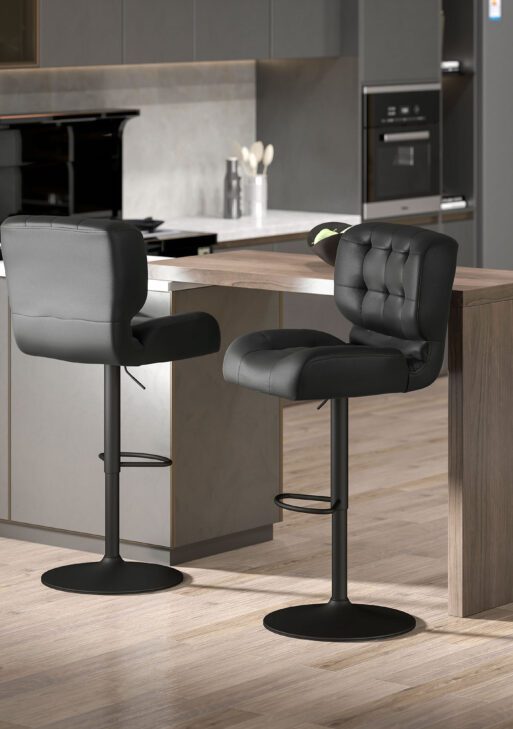Bar Height Bar Stools Set of 2 with Adjustable Seat, Adjustable Swivel Barstools with Thick Padded Cushion and Metal Footrest for Home Bar, Black