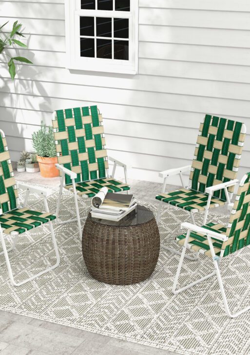 Set of 4 Patio Folding Chairs, Classic Outdoor Camping Chairs, Portable Lawn Chairs w/ Armrests, Green
