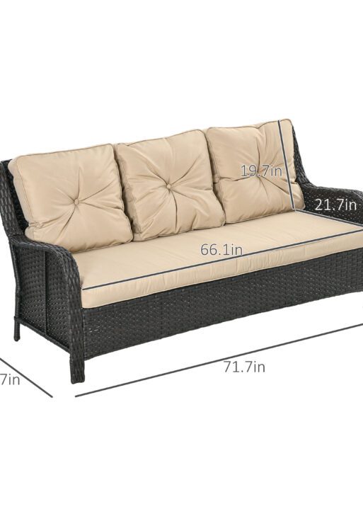 3-Seater Outdoor Sofa w/ 4" Thick Cushions, Outdoor Couch, Beige