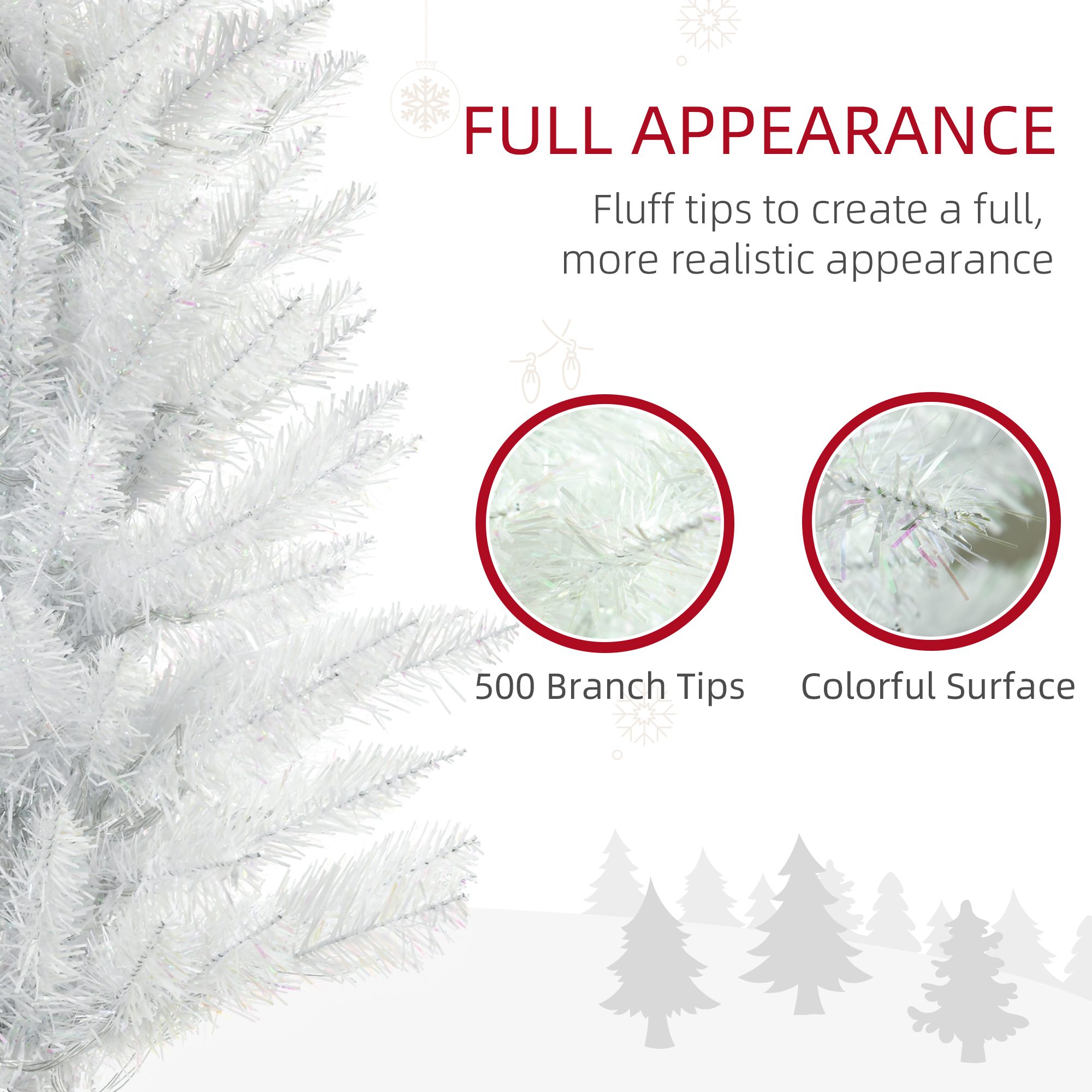 7' Prelit Christmas Trees, Pencil Artificial Christmas Tree with Colorful Surface Branches, Colorful LED Lights, White - Image 3