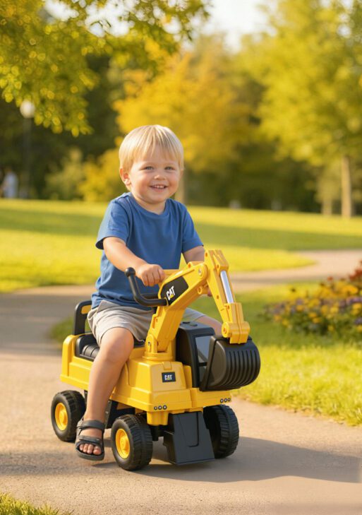 Kids Excavator Ride on Toy CAT Licensed with Manual Shovel, Horn, Hidden Storage for 18-36 Months, Yellow