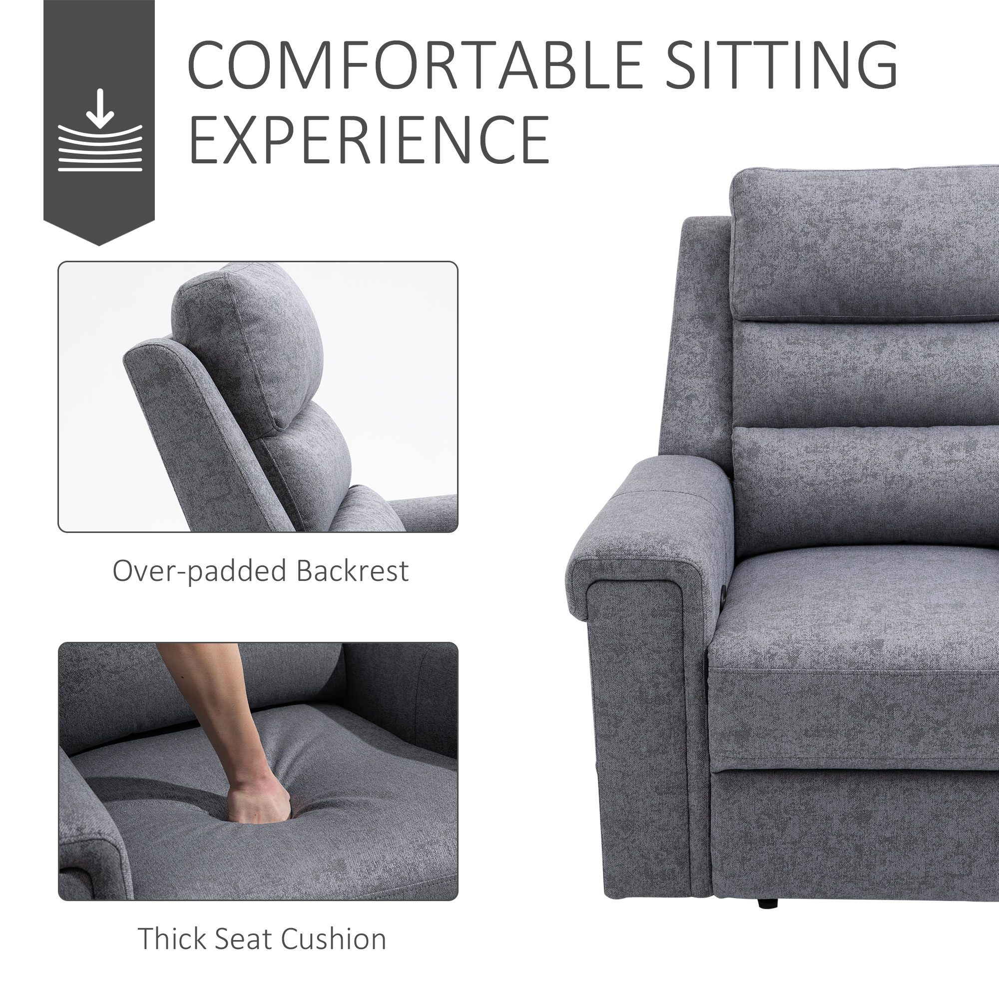 Modern Recliner Chair Linen Fabric Single Sofa Home Theater Seating with Overstuffed Armrest and Back, Grey - Image 2