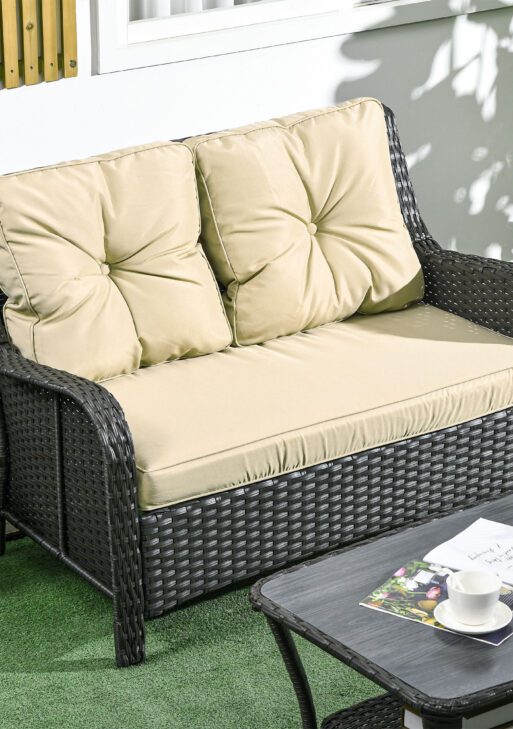 2-Seater Outdoor Sofa w/ 4" Thick Cushions, Outdoor Couch, Beige
