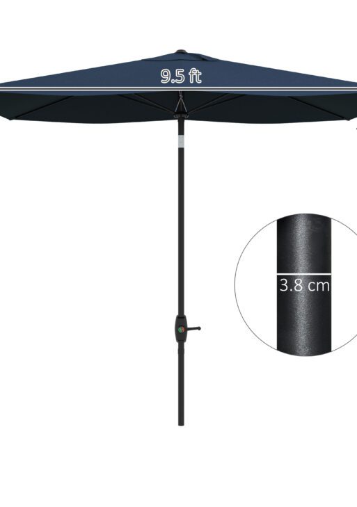 6.5' x 10' Rectangular Market Umbrella, Patio Outdoor Table Umbrella with Crank and Push Button Tilt, Blue