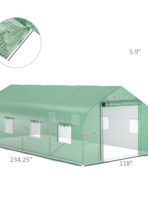 20' x 10' x 7' Walk-in Tunnel Greenhouse with Zippered Mesh Door and 8 Mesh Windows, Gardening Plant Hot House with Galvanized Steel Hoops, Green