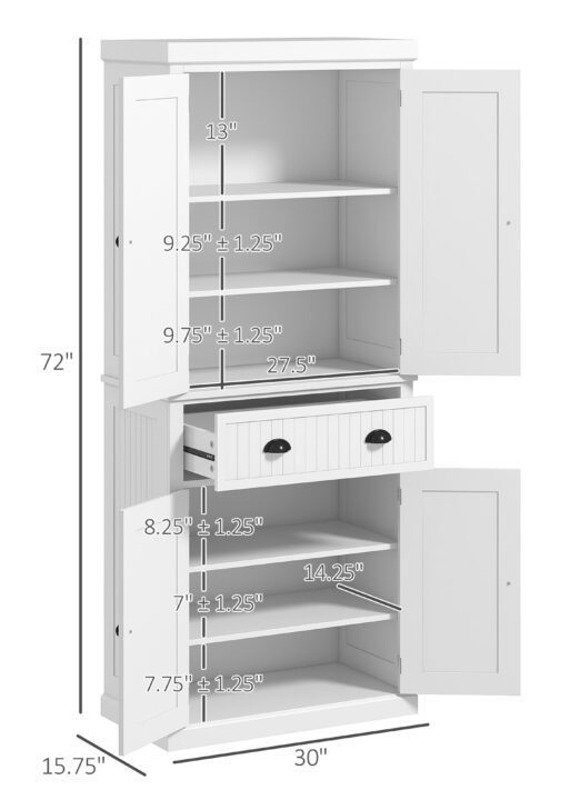 72" Kitchen Cabinet, Pantry Storage Cabinet with Doors and Shelves