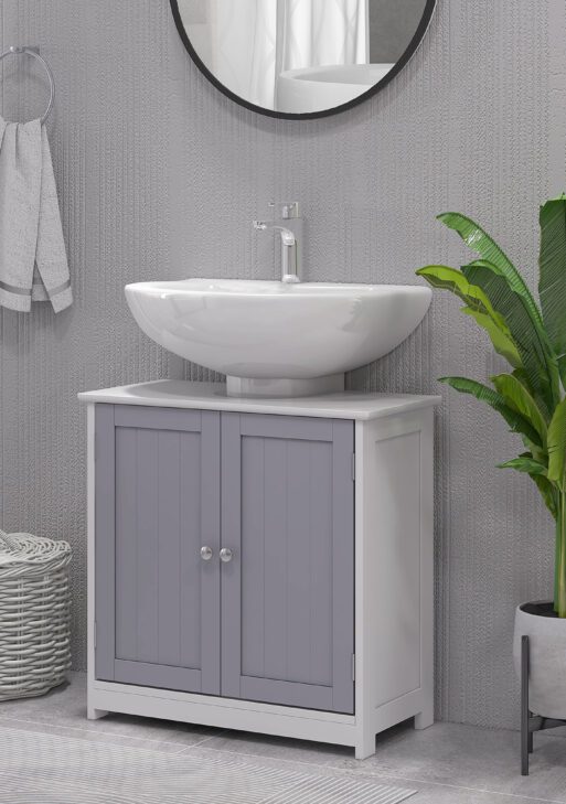 Bathroom Vanities, Bathroom Sink Cabinets with U-Shape Cut-Out and Adjustable Internal Shelf, White and Gray